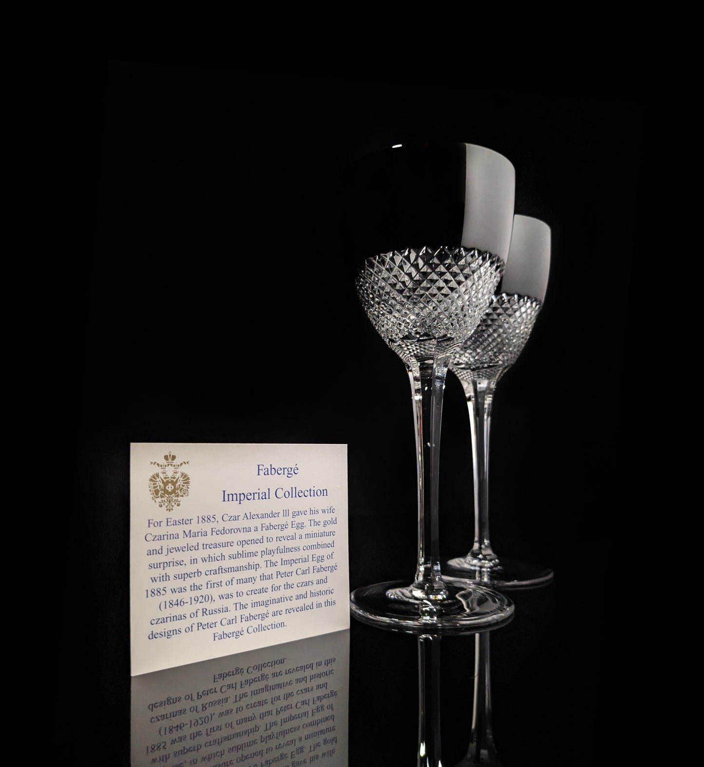 Faberge Firenze Black Crystal Wine Goblets NIB