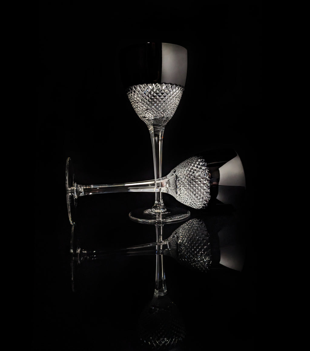 Faberge Firenze Black Crystal Wine Goblets NIB