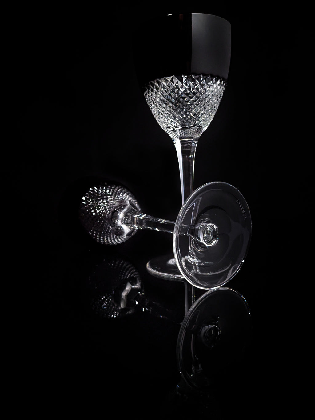 Faberge Firenze Black Crystal Wine Goblets NIB