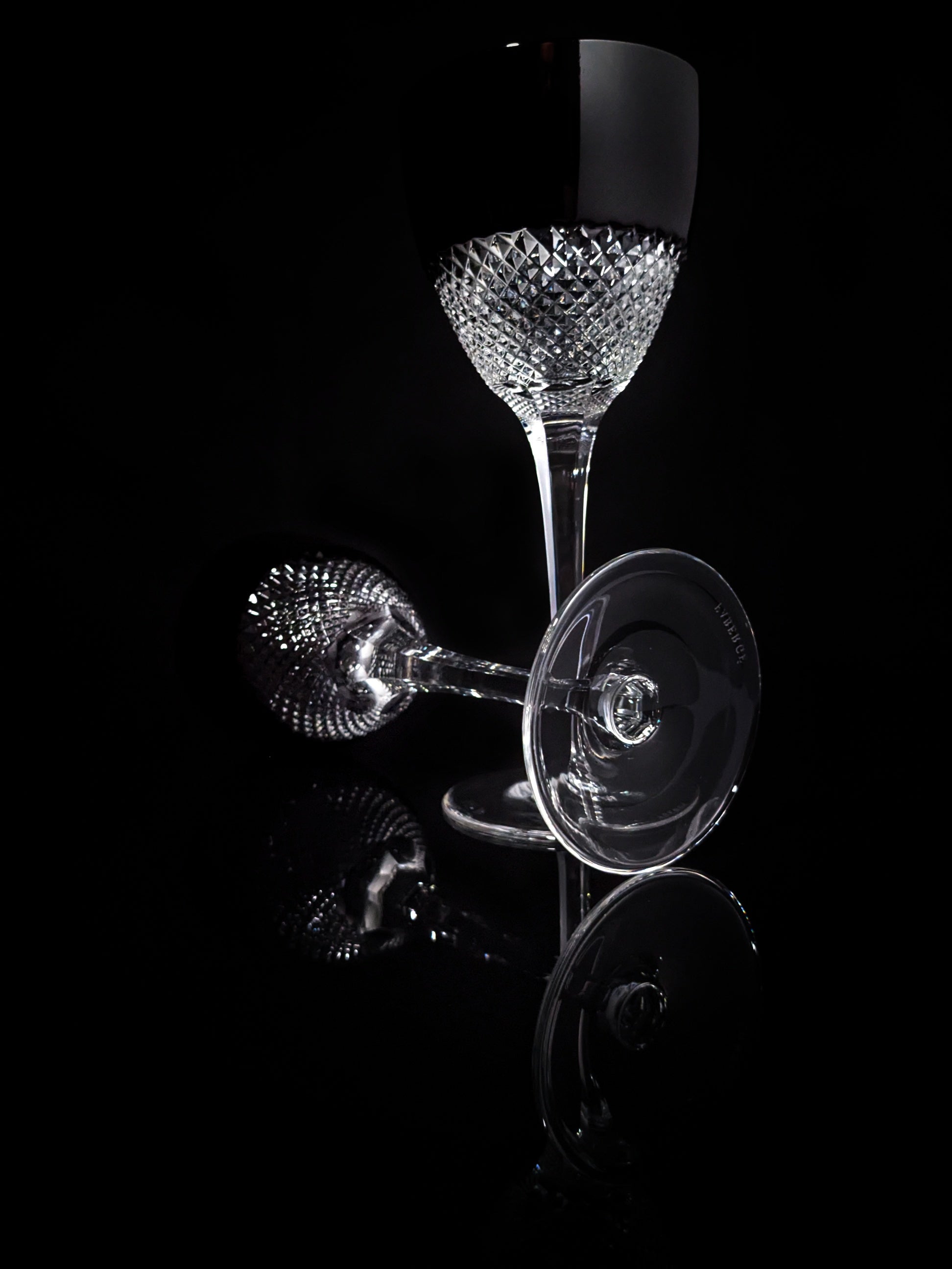 Faberge Firenze Black Crystal Wine Goblets NIB
