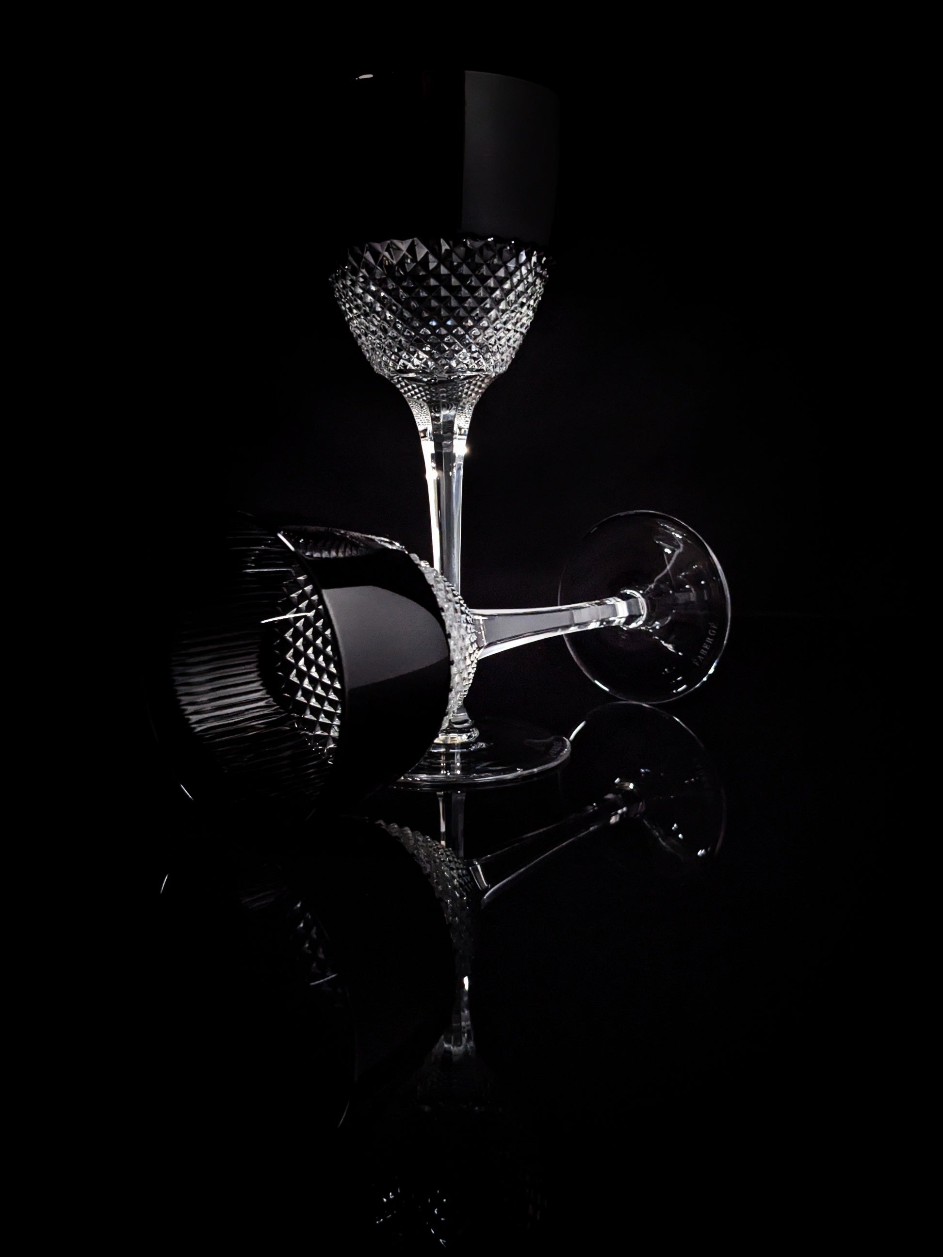 Faberge Firenze Black Crystal Wine Goblets NIB
