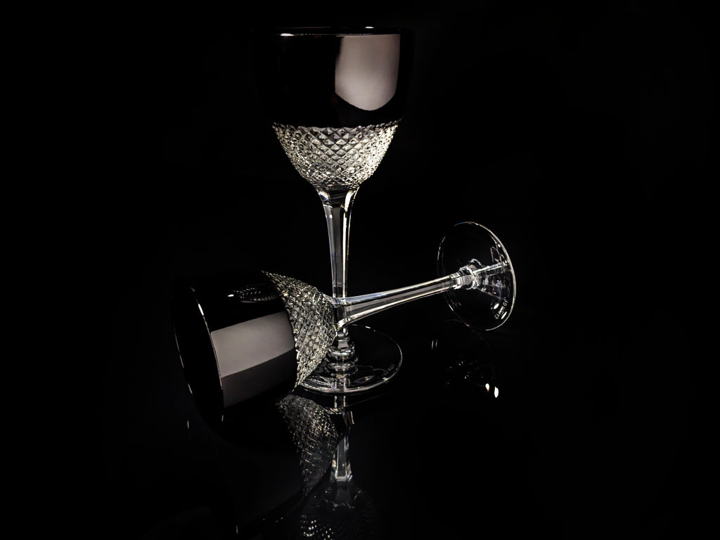 Faberge Firenze Black Crystal Wine Goblets NIB