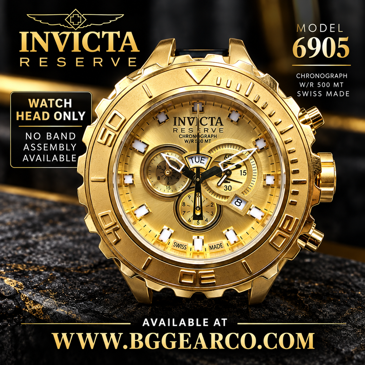 Invicta Model 6905 Watch Head Only, No Band, New Battery, with Box