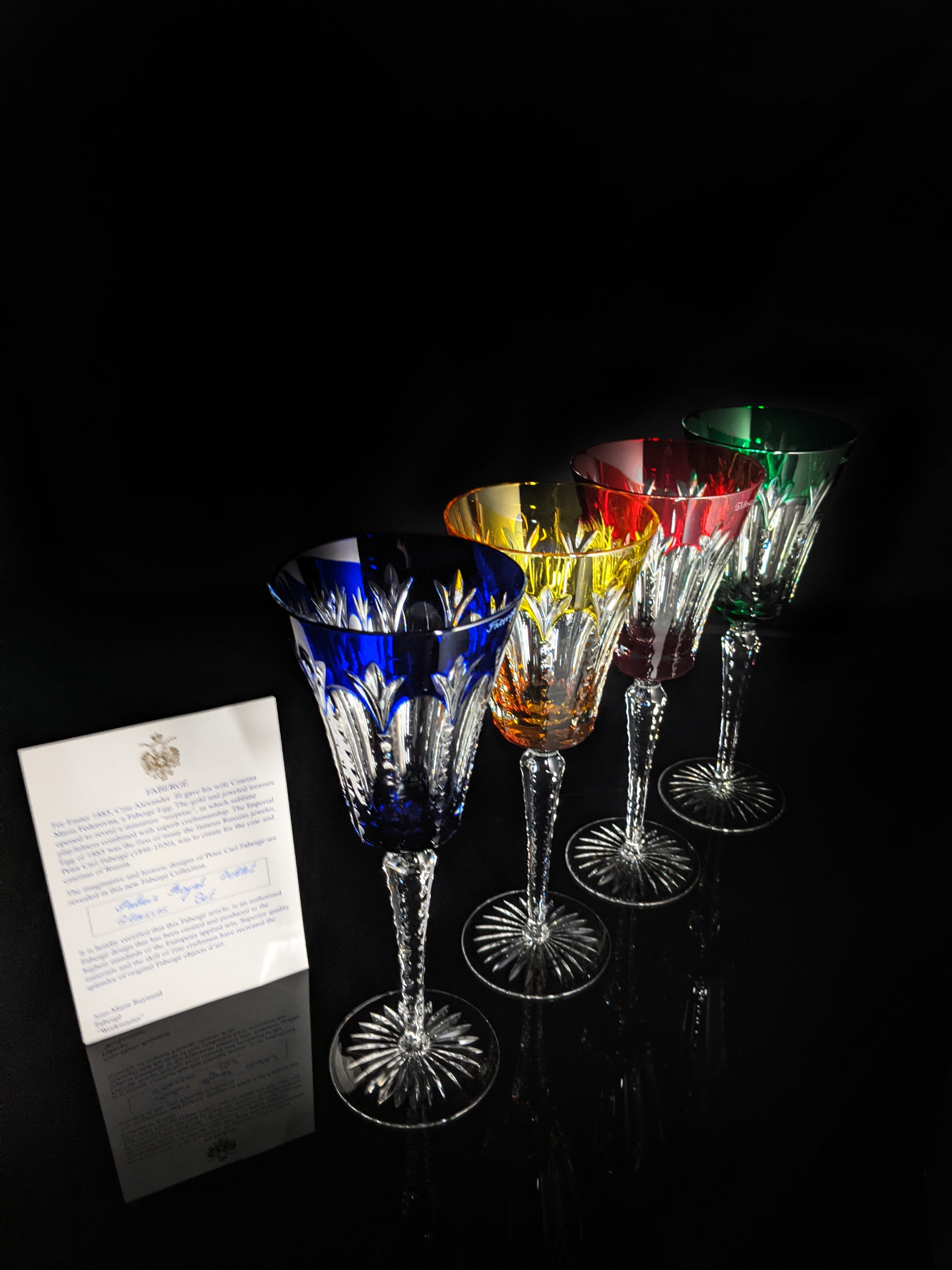 Faberge Grand Palais Crystal Colored Goblets NIB