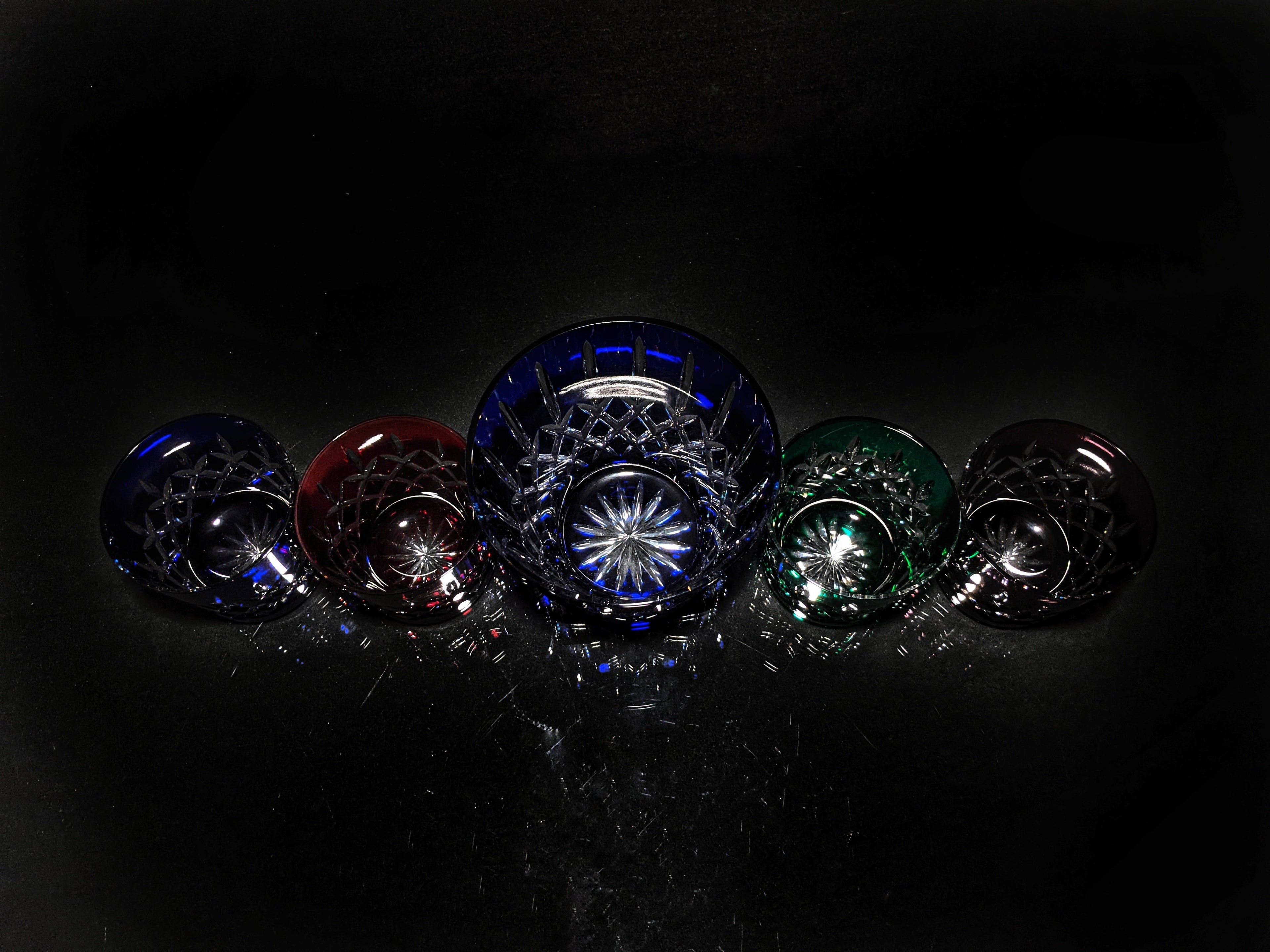 AJKA Colored Crystal Old Fashioned Glasses with Ice Bucket
