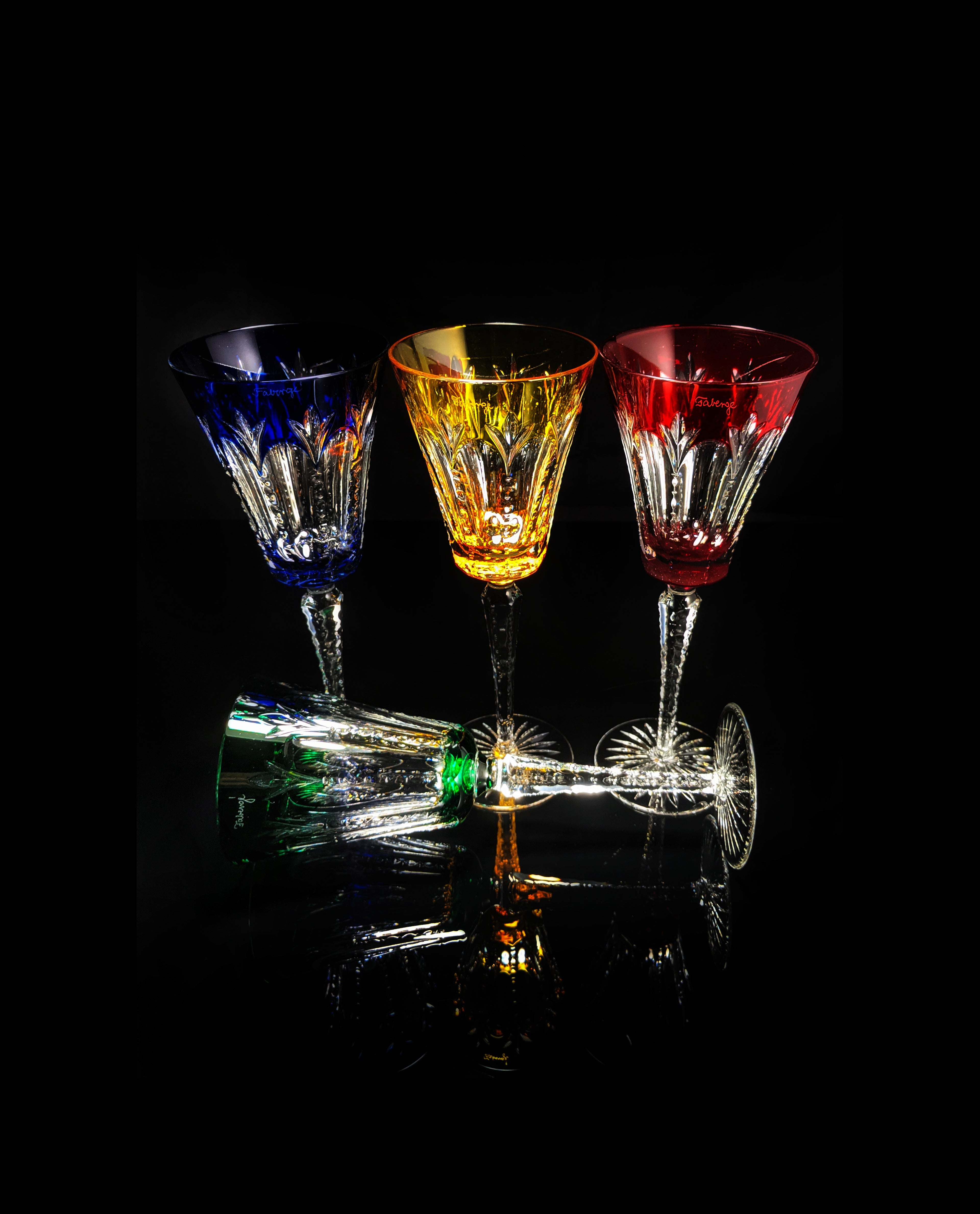 Faberge Grand Palais Crystal Colored Goblets NIB