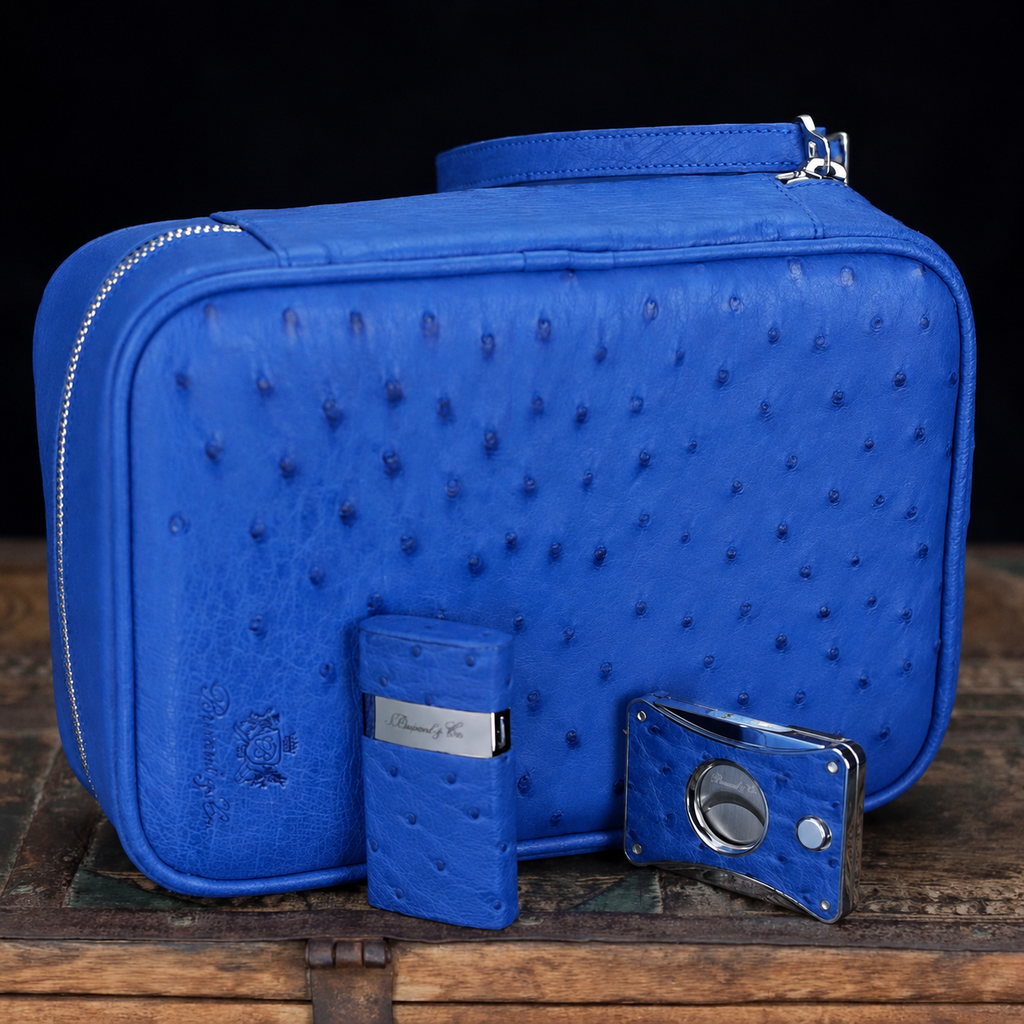 Brizard and Co. Blue Ostrich Havana Traveler with Pouch — Combo (Lighter & Cutter)