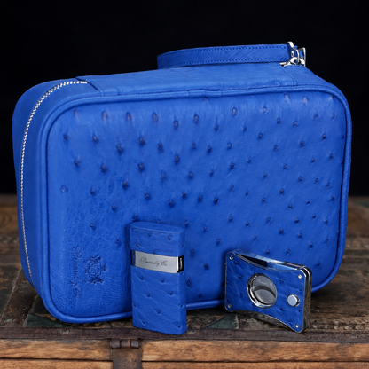 Brizard and Co Blue Ostrich Havana Traveler with pouch Combo