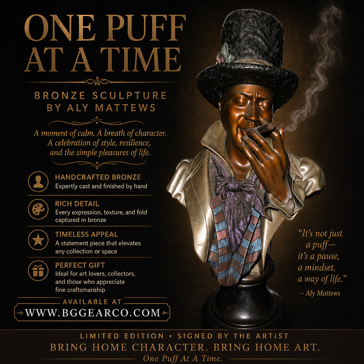 Aly Matthews "One Puff at a Time" Bronze Sculpture