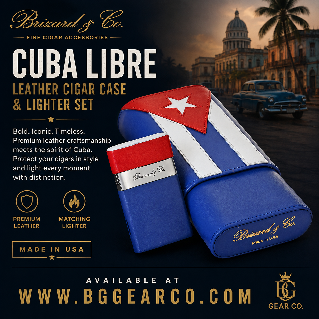 Brizard and Co Cuba Libre Leather Case and Pocket Lighter NIB