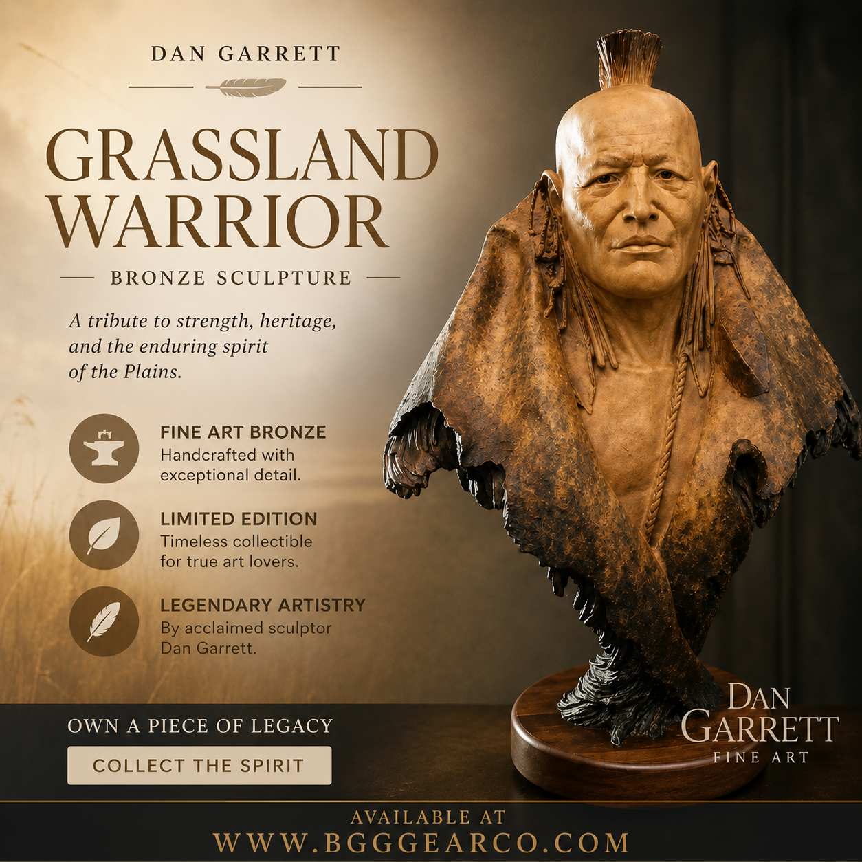 Dan Garrett "Grasslands Warrior" Bronze on Sculpture