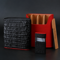 Brizard and Co Black Caiman and Red Leather Cigar Holder Case with Lighter