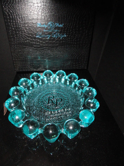 Rocky Patel Luminoso Aqua Glass Heavy Cigar Ashtray Measures 10" Diameter NIB