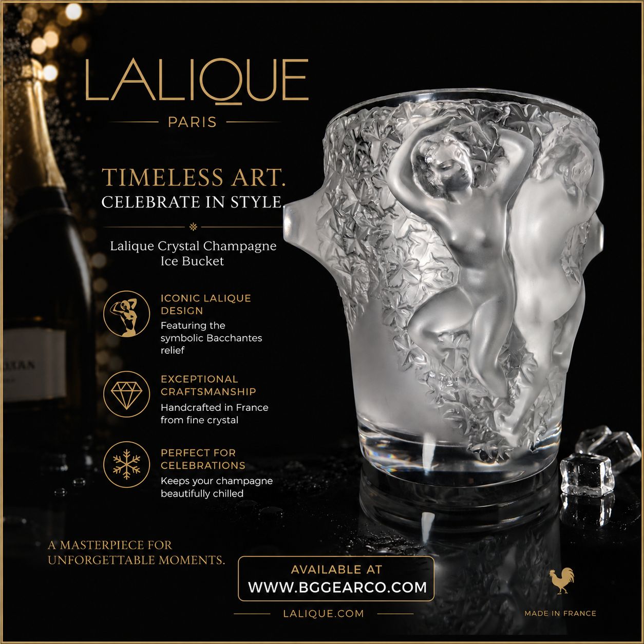 Lalique Crystal  Ganymede Nudes Frosted Champagne Ice Bucket