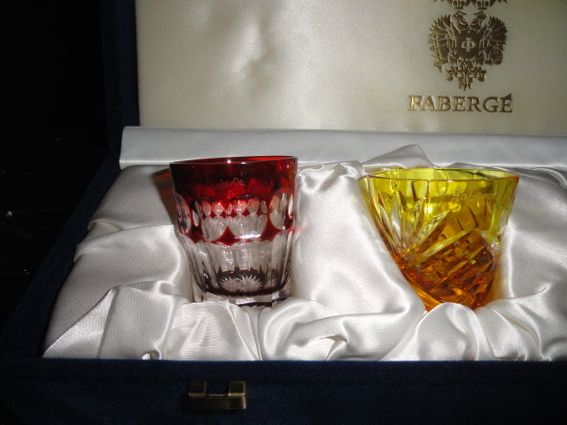 Faberge Crystal Colored Shot Glasses NIB