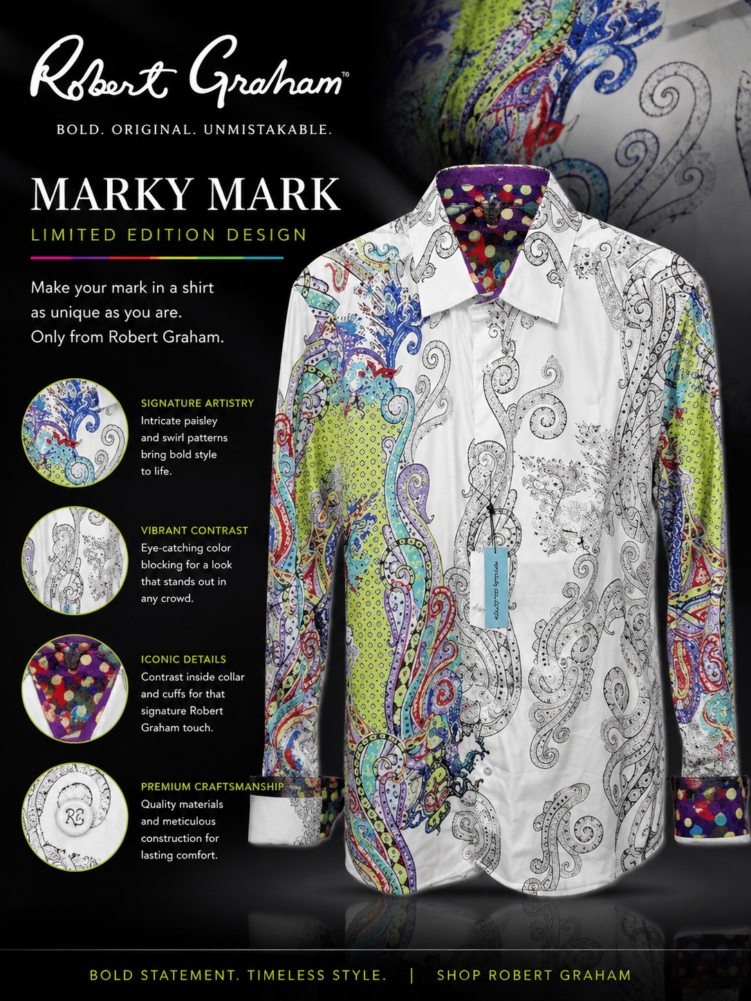 Robert Graham Marky Mark Long Sleeve Shirt Size Medium  NWTS