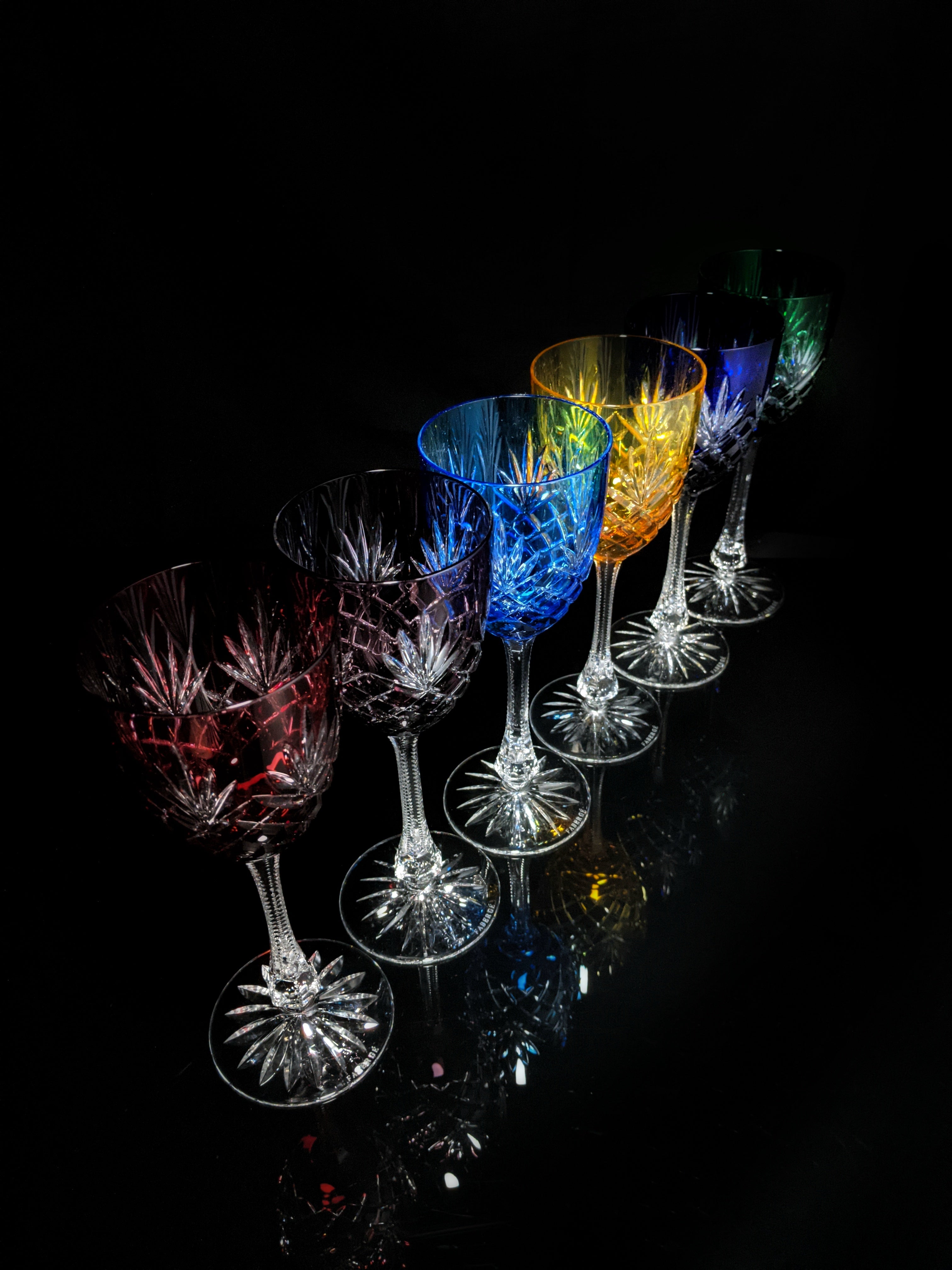 Faberge  Odessa  Crystal Colored Goblet  Glasses  set of 6 NIB