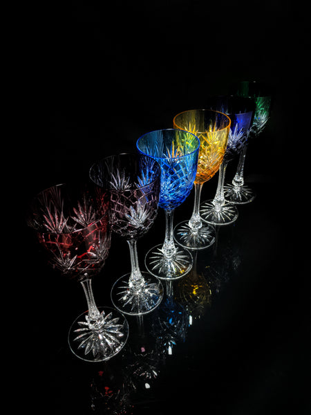 Faberge  Odessa  Crystal Colored Goblet  Glasses  set of 6 NIB