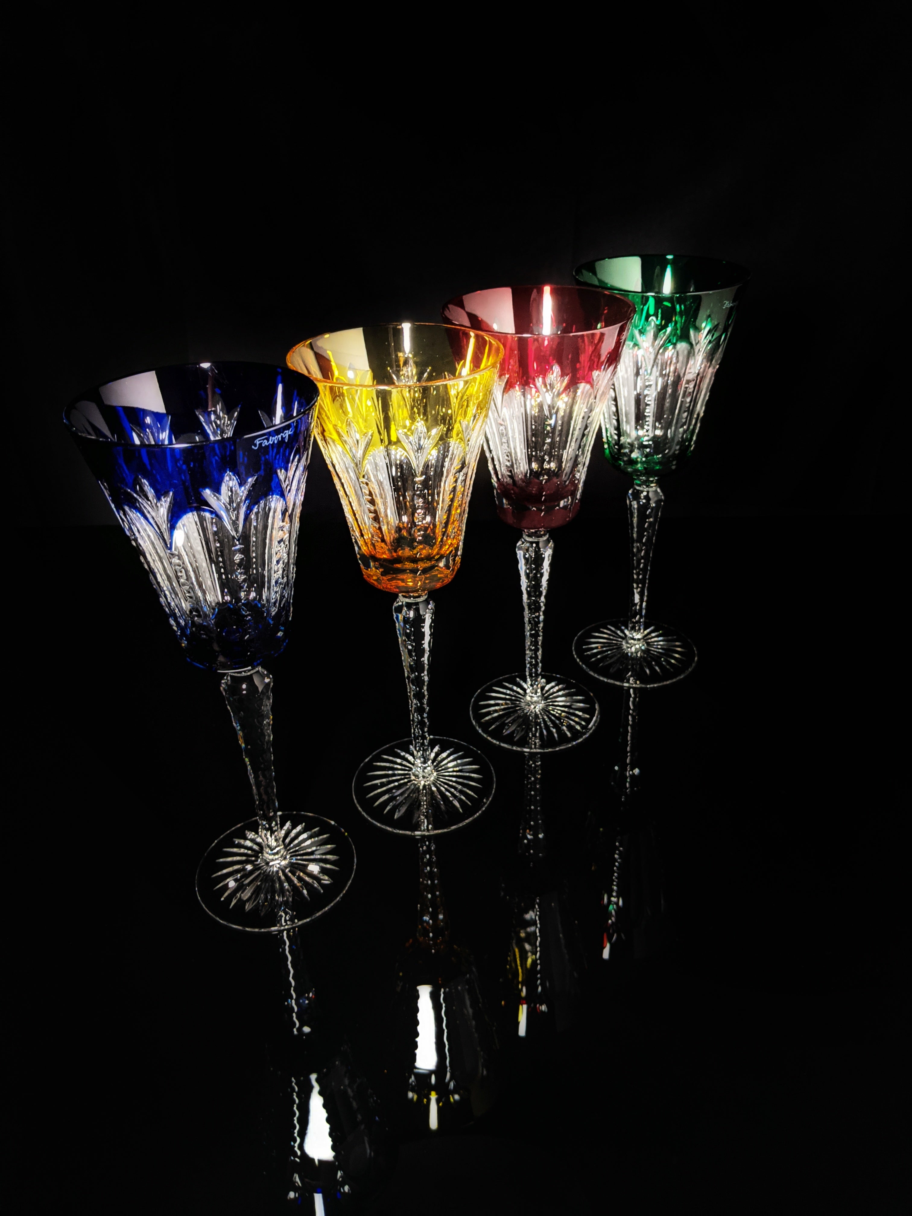 Faberge Grand Palais Crystal Colored Goblets NIB