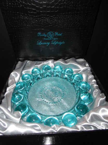 Rocky Patel Luminoso Aqua Glass Heavy Cigar Ashtray Measures 10" Diameter NIB