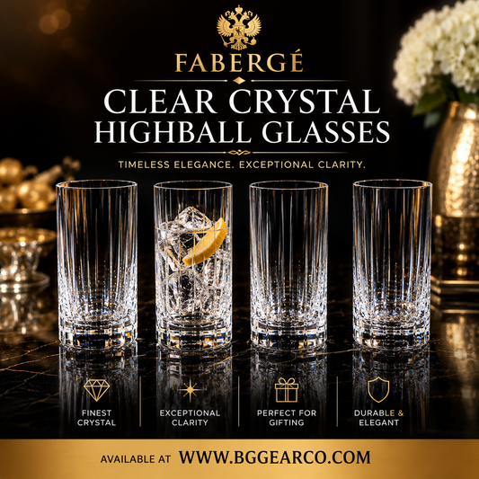 Faberge Atelier Crystal Collection  Highball Glasses set of 4 NIB  5 1/4" H x 2 7/8" W
