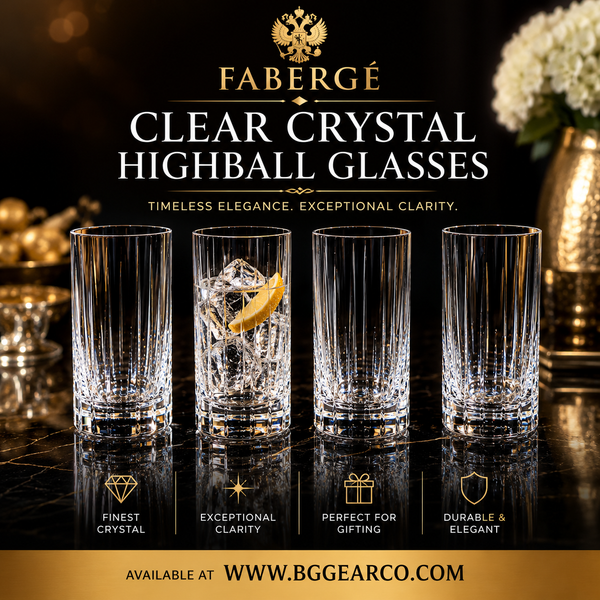 Faberge Atelier Crystal Collection  Highball Glasses set of 4 NIB  5 1/4" H x 2 7/8" W