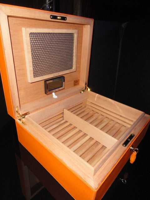Brizard and Co. Racing Orange Leather Humidor — 60/70 Count, New in Box