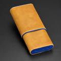 Brizard and Co - "Show Band" 3 Cigar Case - Blue Ostrich and Camel Color Leather
