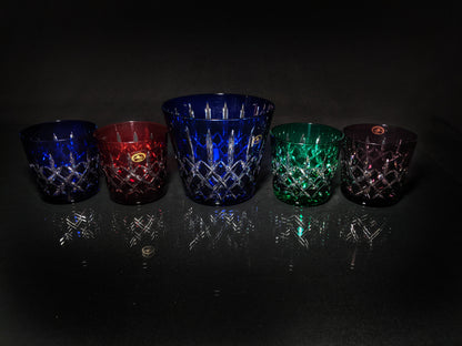AJKA Colored Crystal Old Fashioned Glassess with Ice Bucket