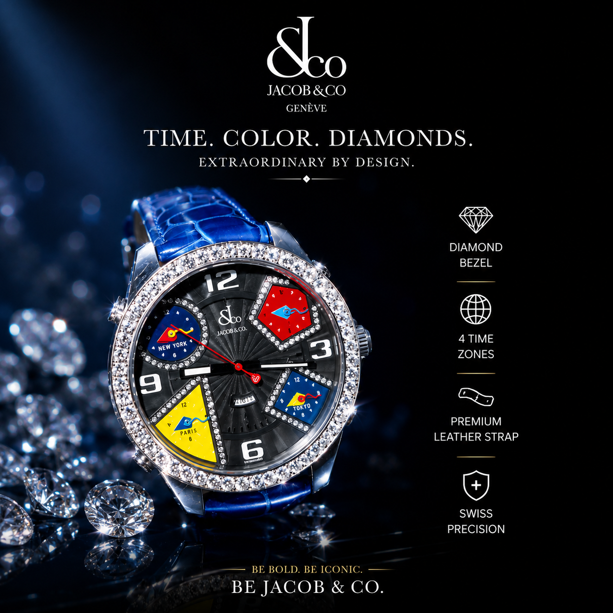 Jacob and Co 5 time zone watch with Diamonds