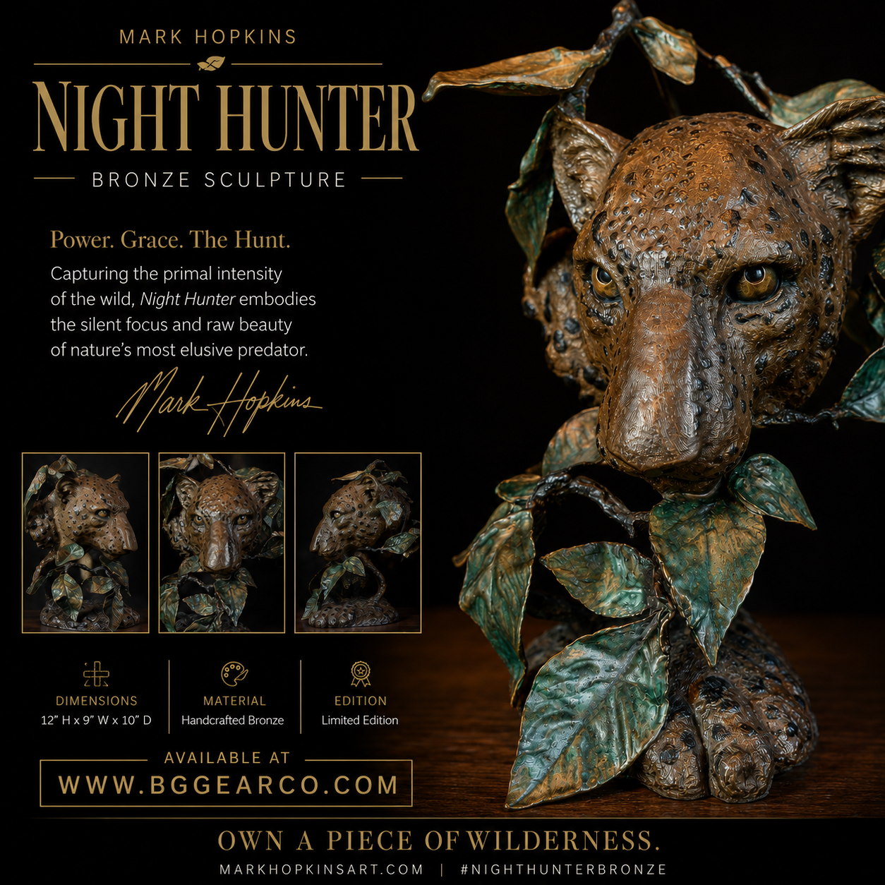 Mark Hopkins Night of the Hunter Painted Limited Edition Bronze Sculpture