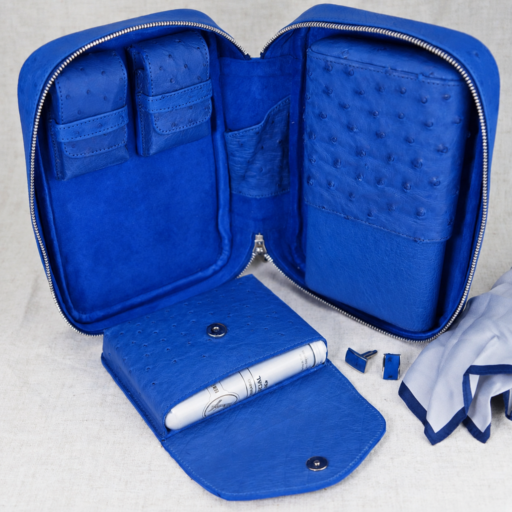 Brizard and Co. Blue Ostrich Havana Traveler with Pouch — Combo (Lighter & Cutter)