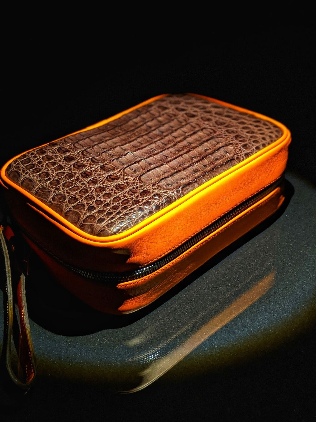 Brizard and Co. Brown Caiman & Orange Leather Havana Traveler — New in Box
