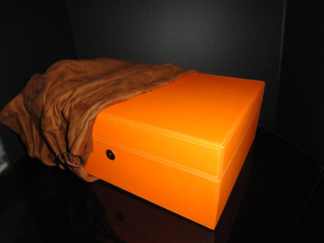 Brizard and Co. Racing Orange Leather Humidor — 60/70 Count, New in Box