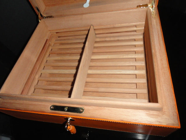 Brizard and Co. Racing Orange Leather Humidor — 60/70 Count, New in Box