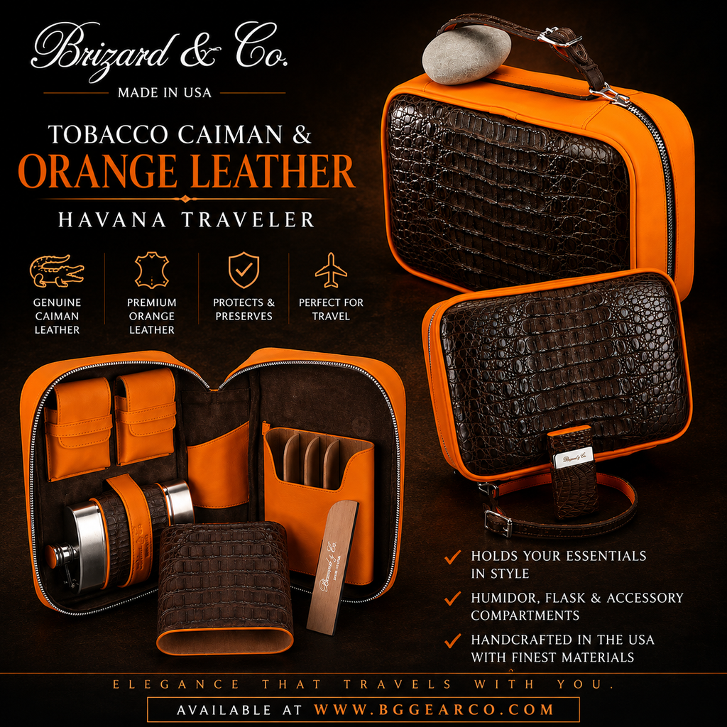 Brizard and Co. Brown Caiman & Orange Leather Havana Traveler — New in Box