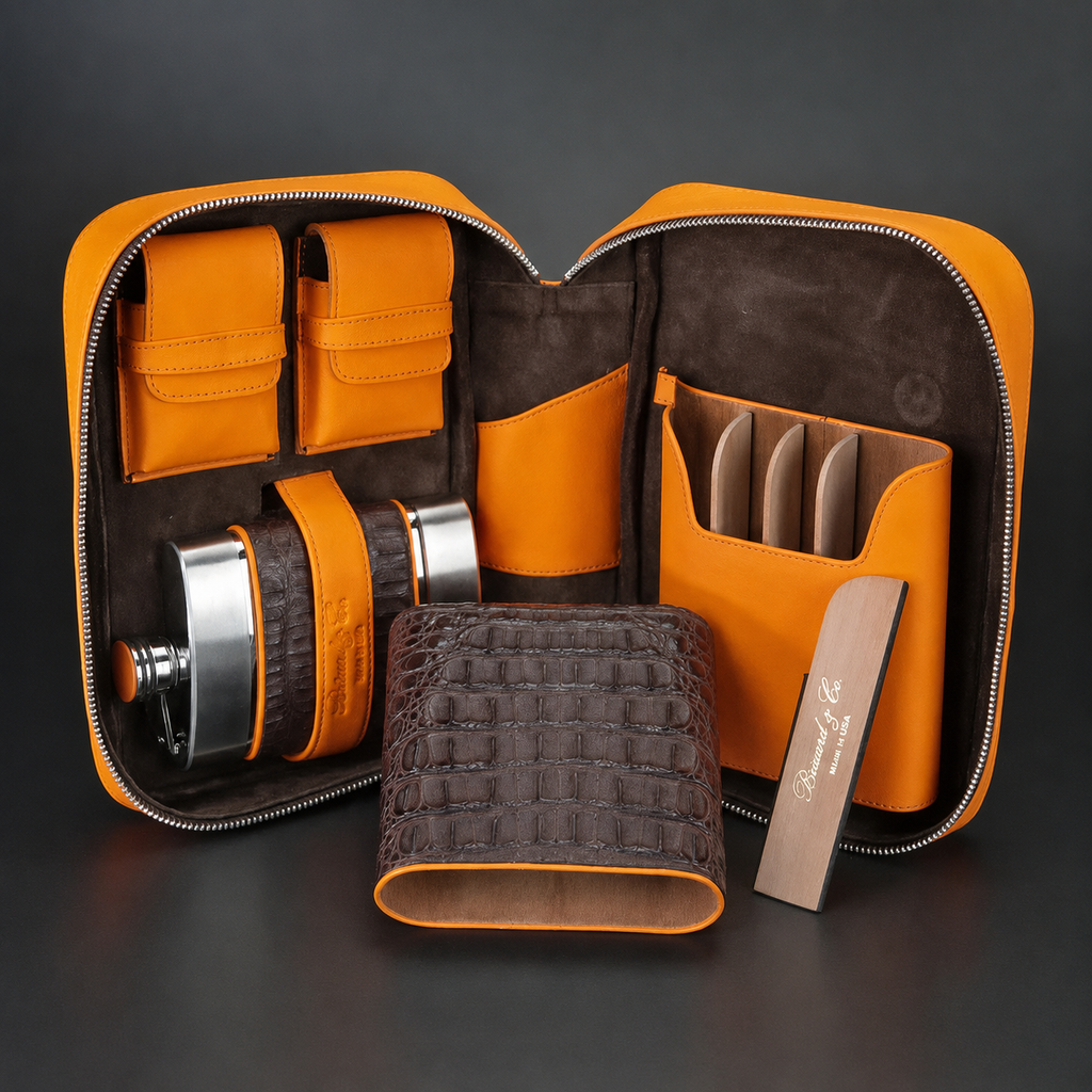 Brizard and Co. Brown Caiman & Orange Leather Havana Traveler — New in Box