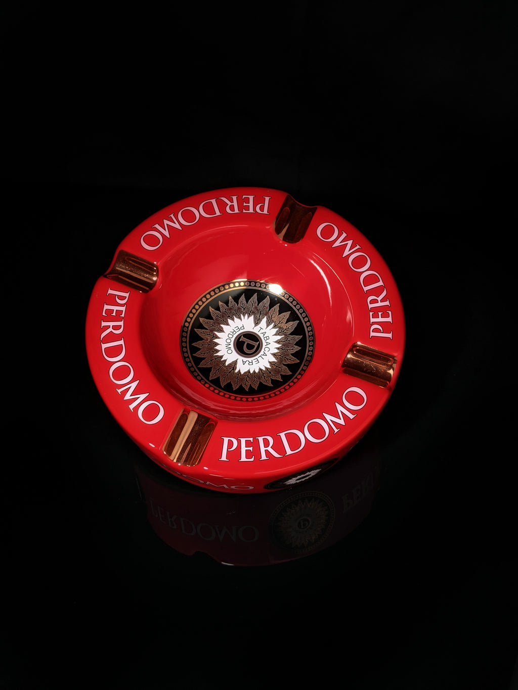 Perdomo Red and Gold  large ceramic ashtray 9" diameter NIB