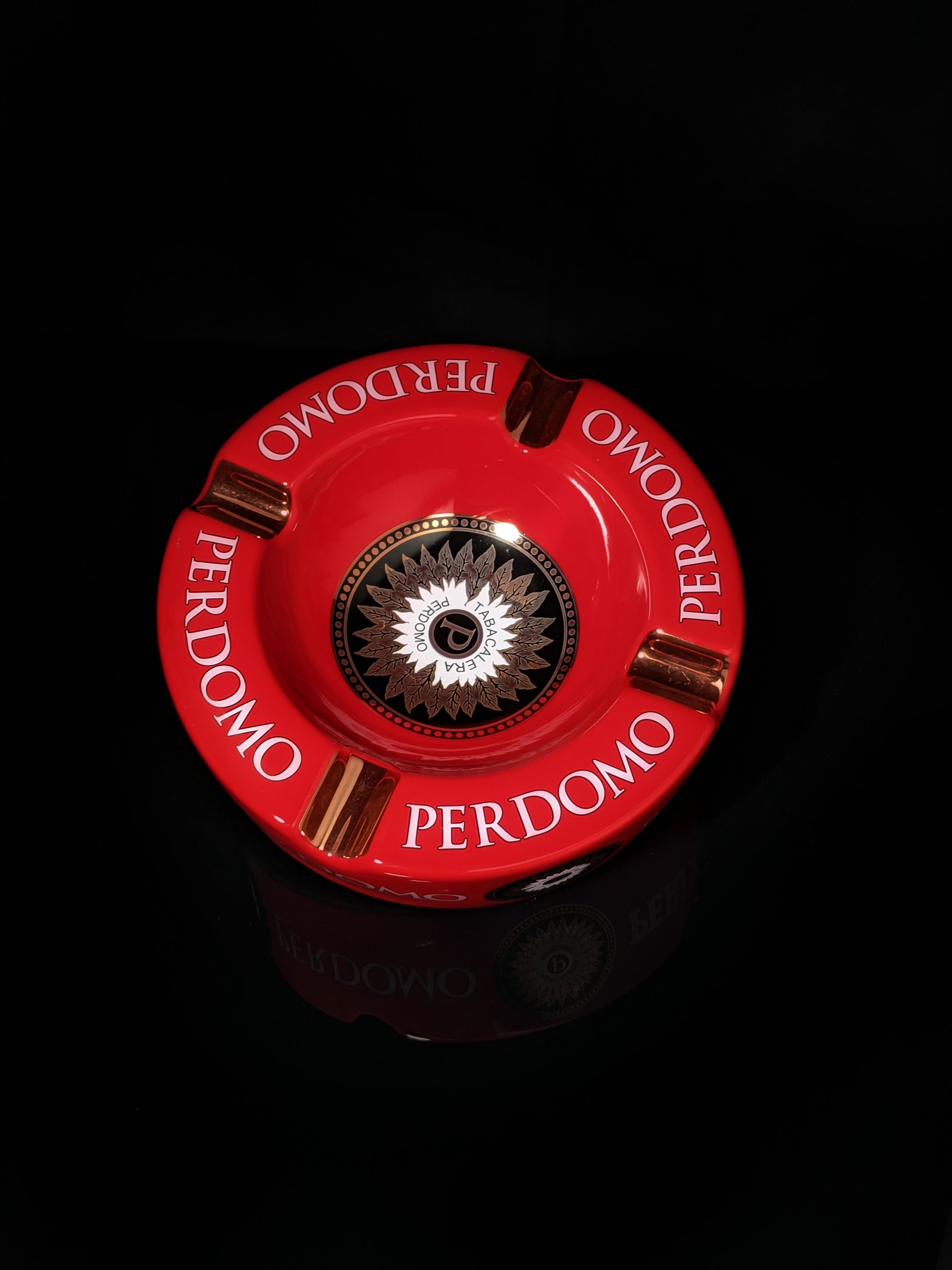 Perdomo Red and Gold  large ceramic ashtray 9" diameter NIB