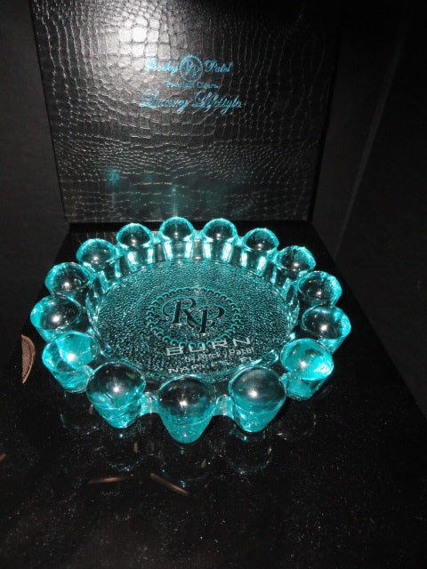 Rocky Patel Luminoso Aqua Glass Heavy Cigar Ashtray Measures 10" Diameter NIB