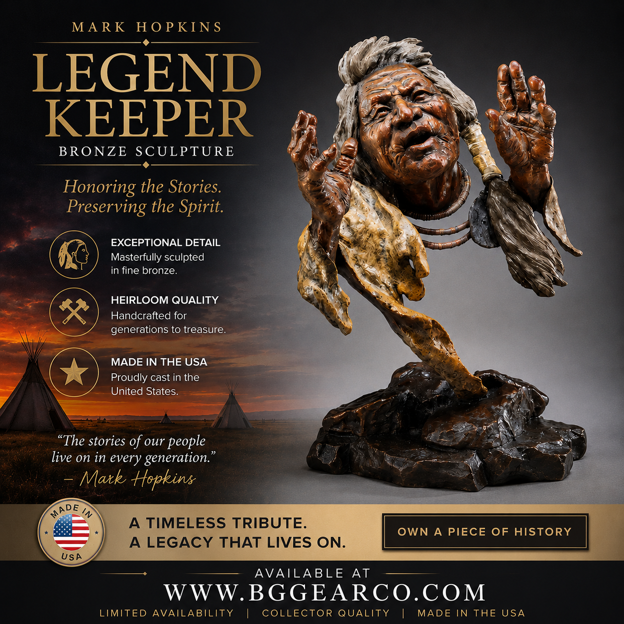 Mark Hopkins Bronze Sculpture " Legend Keeper"