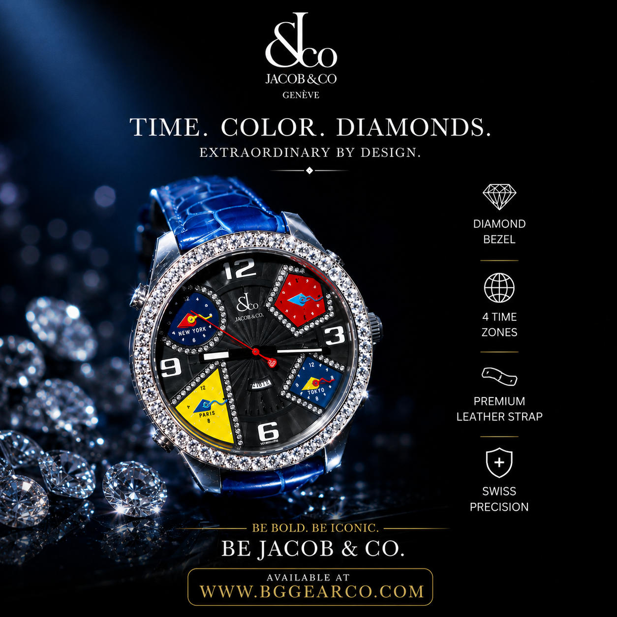 Jacob and Co 5 time zone watch with Diamonds