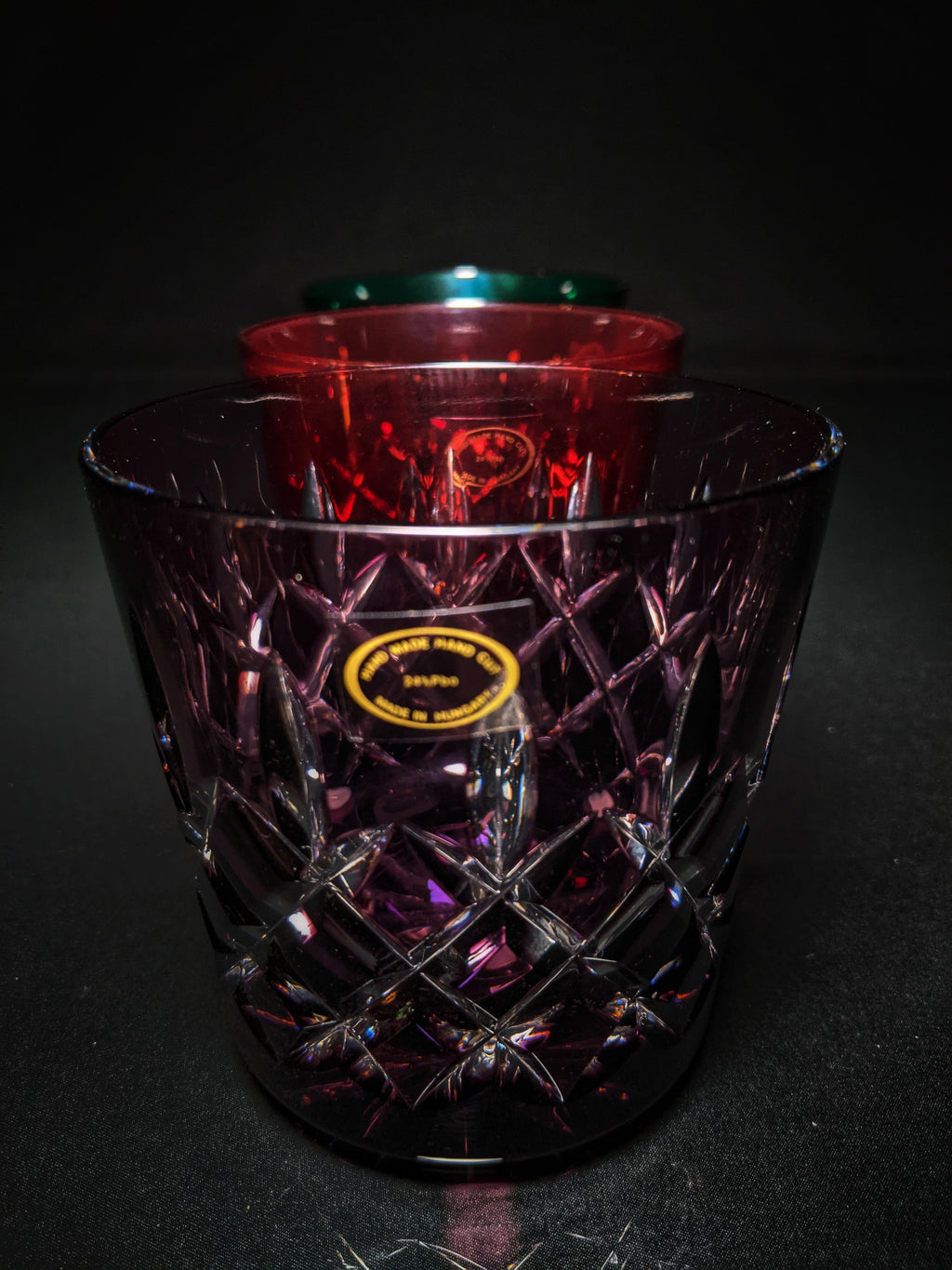 AJKA Colored Crystal Old Fashioned Glasses & Ice Bucket — Set of 4