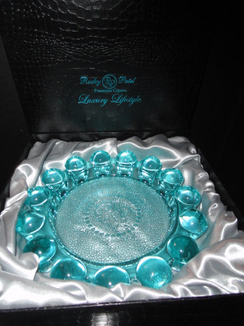Rocky Patel Luminoso Aqua Glass Heavy Cigar Ashtray Measures 10" Diameter NIB