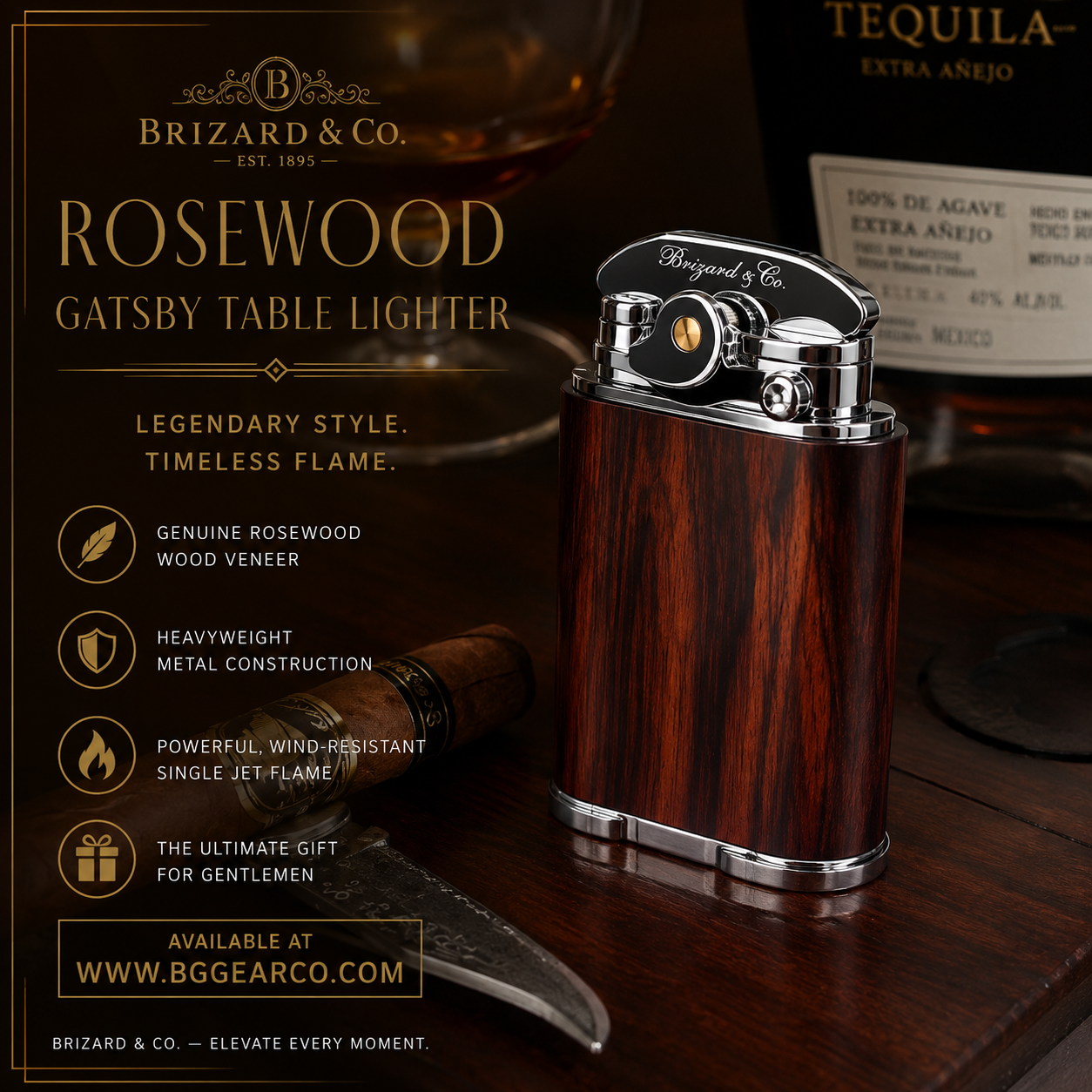 Brizard and Co. Gatsby Table Lighter — Rosewood, New in Box