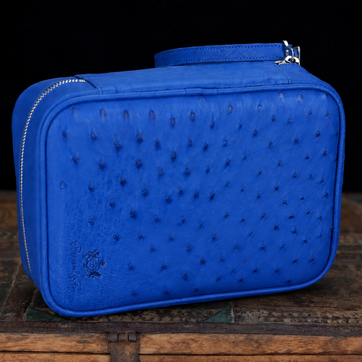 Brizard and Co Blue Ostrich Havana Traveler with pouch Combo