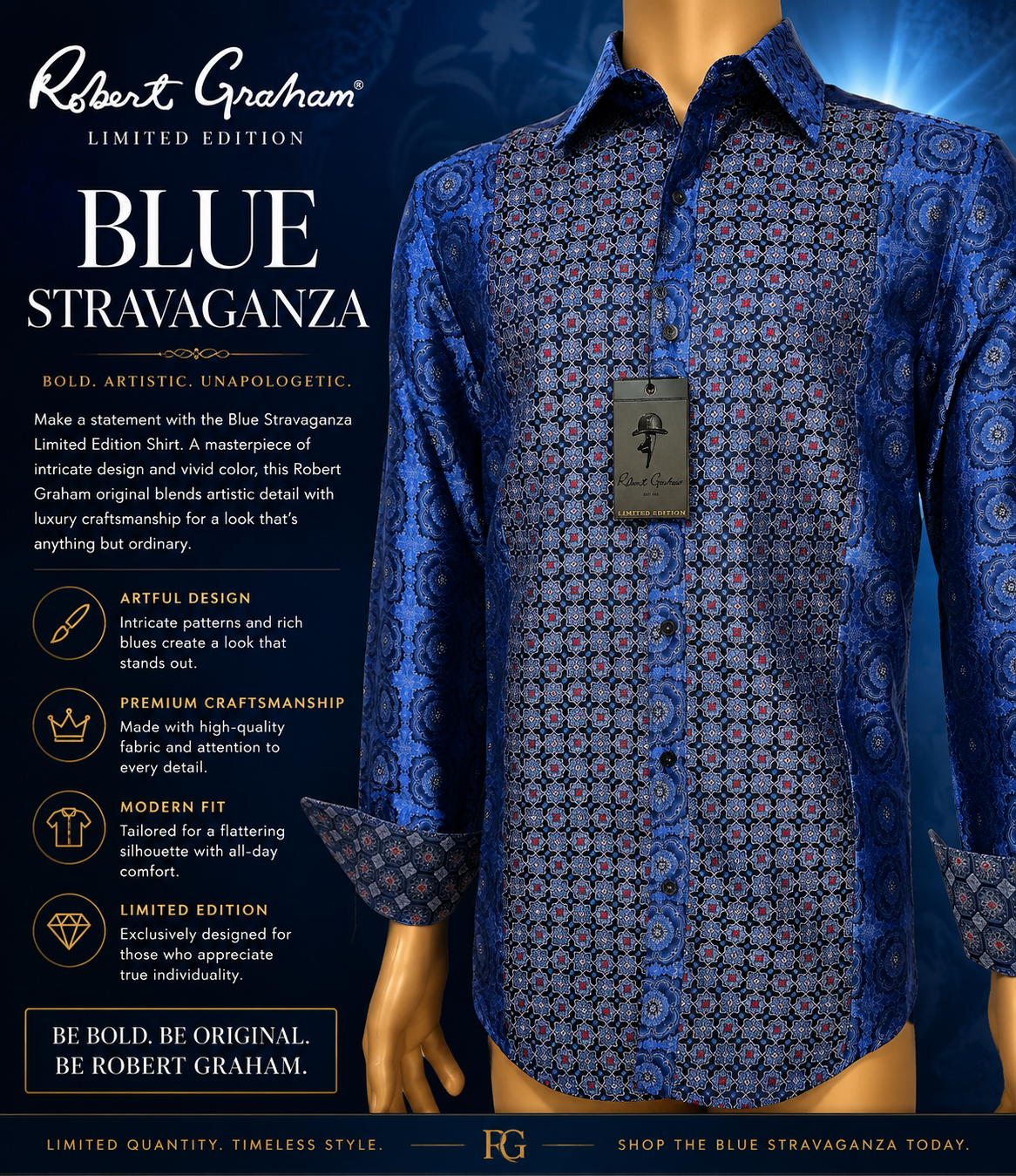 Robert Graham  Blue Stravaganza Limited Edition Shirt Size 2XL