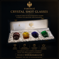 Fabergé Crystal Colored Cut-to-Clear Shot Glasses NIB — Red, Amber, Purple & Green Set of 4 (II)