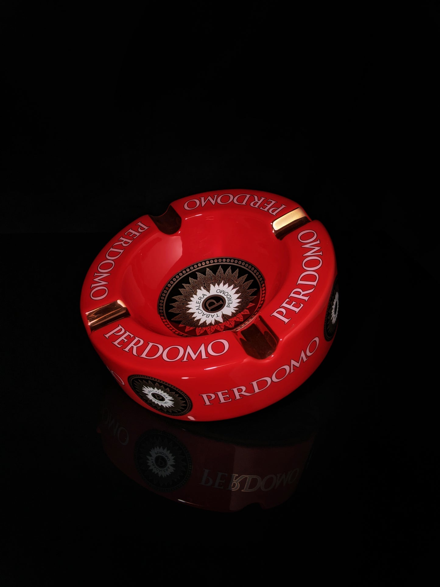 Perdomo Red and Gold  large ceramic ashtray 9" diameter NIB