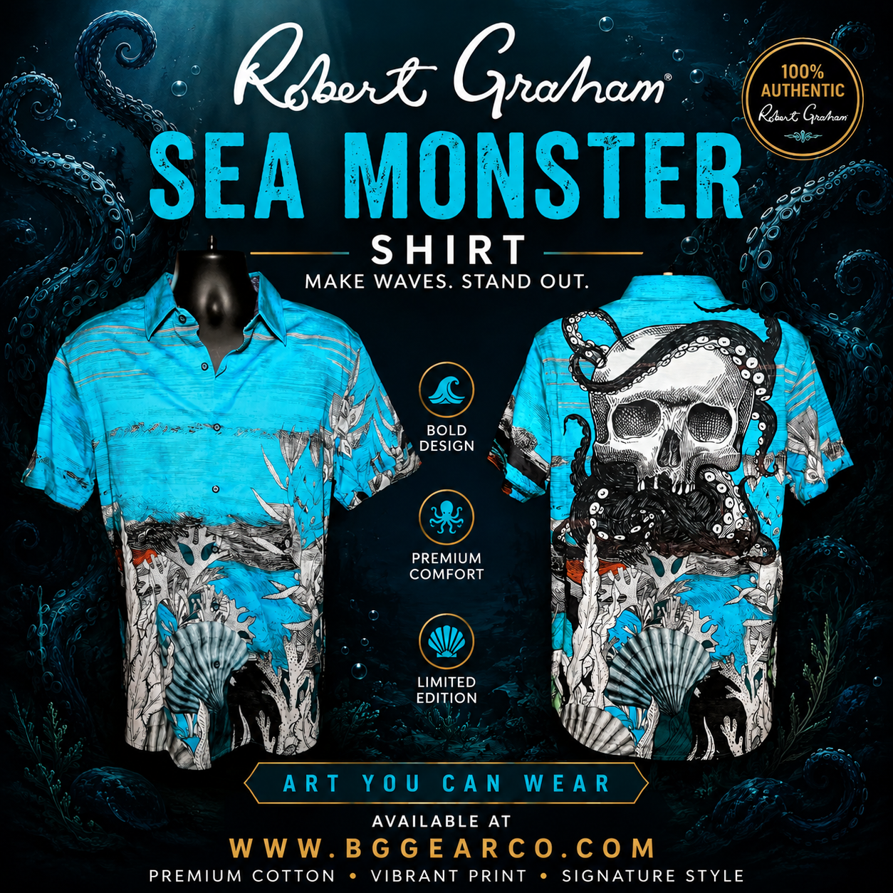 Robert Graham Sea Monster Short Sleeve Shirt Size Large NWTS